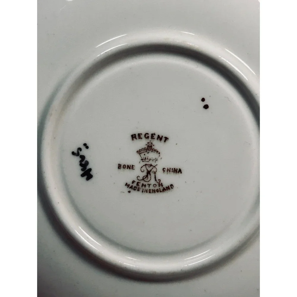 Regent Bone China Fenton England Teacup Saucer Green Gold Floral 4865 Vintage‎